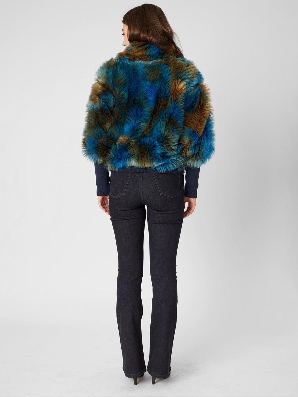 Adrienne Landau Faux Fur Bomber Jacket in blue green multi - Picture 4 of 5
